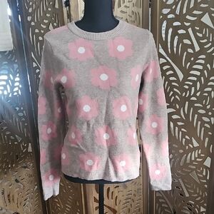 Floral Patterned Pink and Tan Sweater